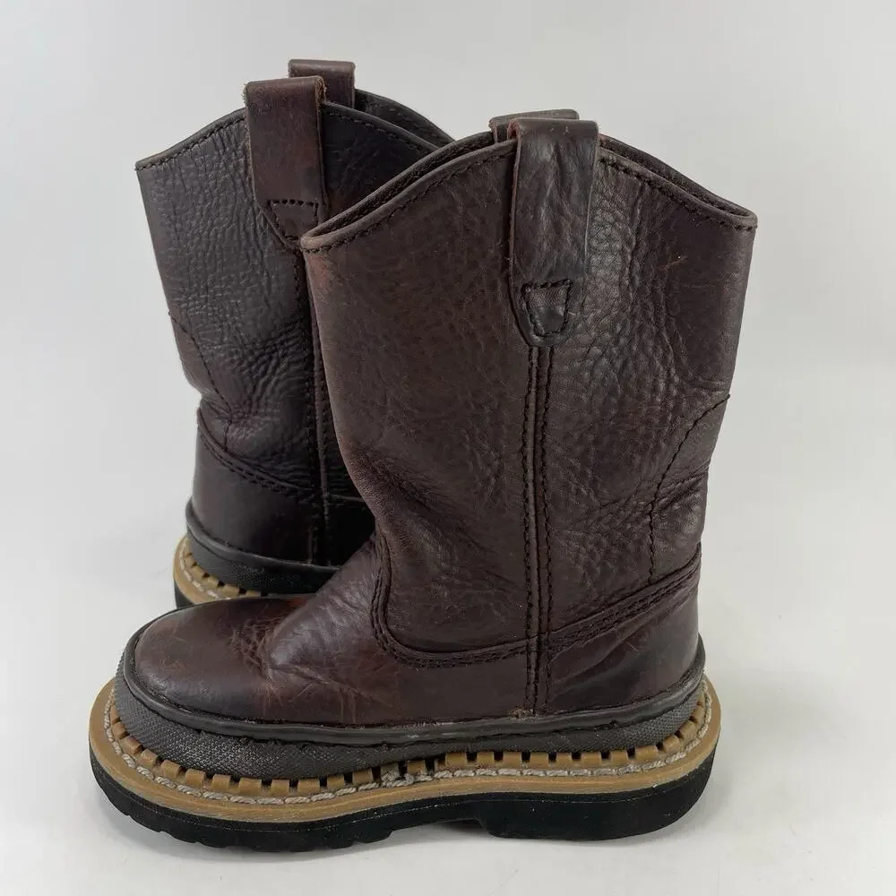 Georgia Boot Little Georgia Giant Brown Leather Boots Kids Size 8.5M Wellington